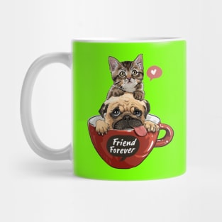 pug dog and little kitten in red coffee cup Mug